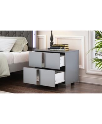  Elegant Mirrored Nightstand with 2 Drawers, Gray