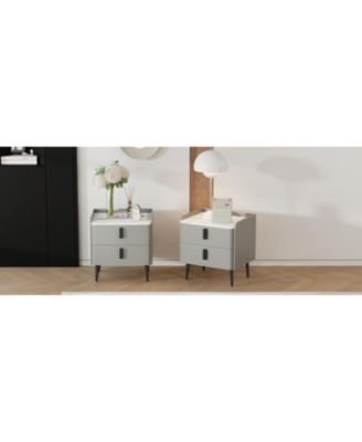 Streamdale Gray Nightstands Set of 2, Marble Top, 2 Drawers