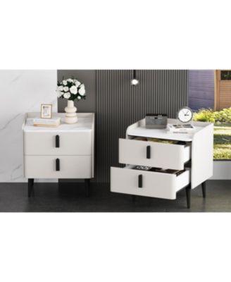 Streamdale Gray Nightstands Set of 2, Marble Top, 2 Drawers