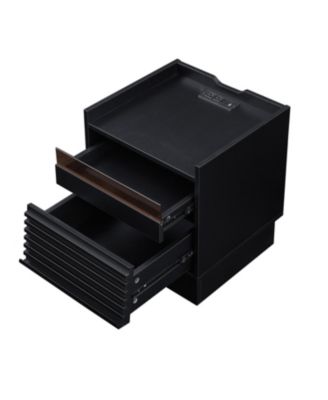 Streamdale Mid Century Nightstand with Charging & LED, 2 Drawers, Bedside/End Table, Black
