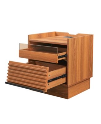 Streamdale Mid Century Nightstand with Charging & LED, 2 Drawers, Bedside/End Table, Black