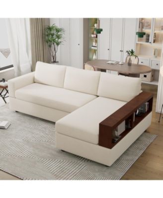 87.4" Sectional Sofa Couch with Reversible Armrests, Beige