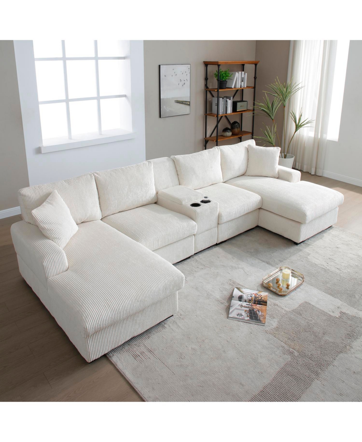 Streamdale Furniture U Shaped Cloud Couch Sectional Sofa, 126" Oversized Comfy Sofa, Beige