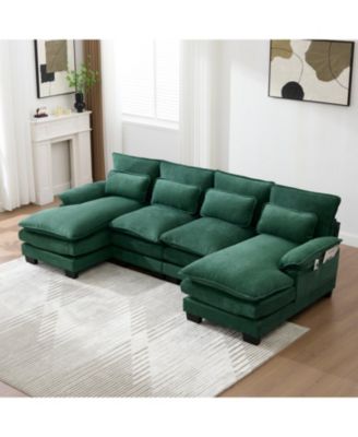 U Shaped Cloud Couch, 110" Chenille Sectional Sofa with Double Chaise