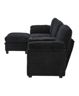 L-Shape Corduroy Sofa- 4-Seater, USB, Storage, Console & Ottoman