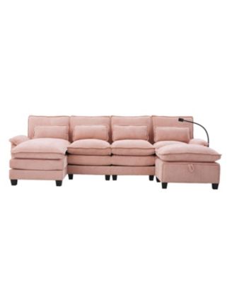 106" U-Shape Sectional Sofa Cloud Couch, Chenille, Ottoman & Pillows