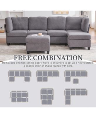 Modular Sectional Sofa- Convertible 6-Seat Couch with Chaise & Ottoman