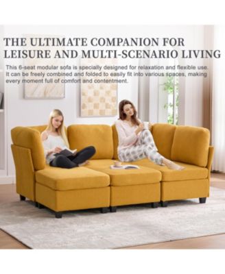 Modular Sectional Sofa- Convertible 6-Seat Couch with Chaise & Ottoman