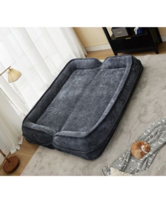 Double Dog Bed Sofa Couch, Extra Large, Adjustable, Chenille, Dark Gray