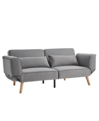72.8" Futon Sofa Bed Sleeper Couch Adjustable Armrests Gray