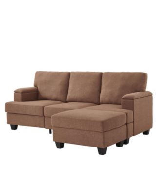 86" L-Shaped Sectional Sofa with Ottoman & Armrest Organizer - Brown