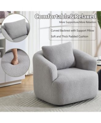 Swivel Teddy Fleece Comfy Chair with Pillow