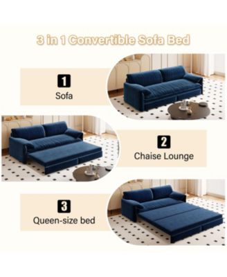  66" Queen Pull Out Sleeper Sofa Bed - Velvet Loveseat with Storage