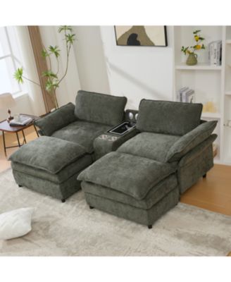 U-Shaped Sectional Sofa- Storage, Wireless Charging, Bluetooth, Green