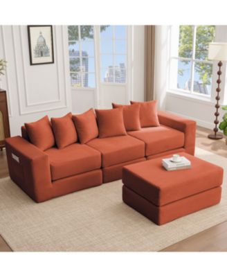 Convertible Corduroy Sectional Sofa with Pillows