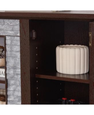 70" Modern TV Stand, Faux Stone Media Console, Cherry Entertainment Center