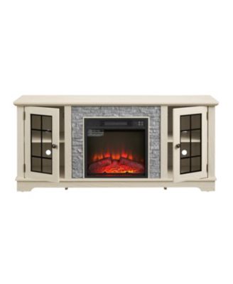 58" TV Stand with Fireplace & Storage - White