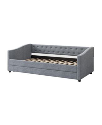Twin Daybed with Trundle, Upholstered Tufted Sofa Bed - Light Grey