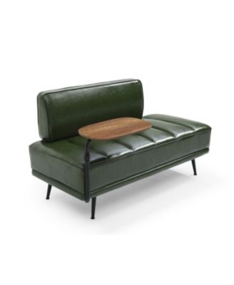  55" Green Faux Leather Bed Bench with Swivel Tray & Metal Legs