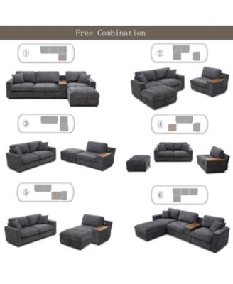  Oversized L-Shaped Sectional Sofa with Drop Down Table & Storage Ottoman