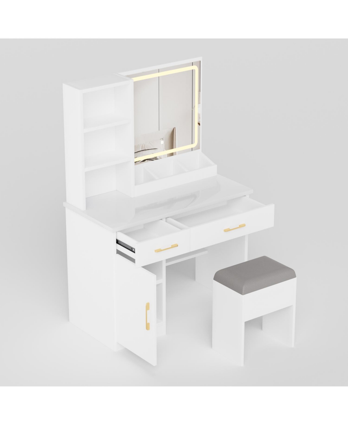 Streamdale Furniture Vanity Desk with Lighted Mirror, Power Outlet & Storage