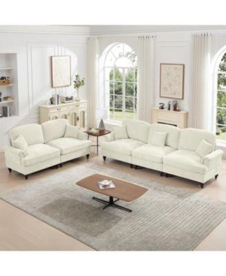 Modular Sofa Set- Flared Arms, Removable Skirts, Spindle Legs