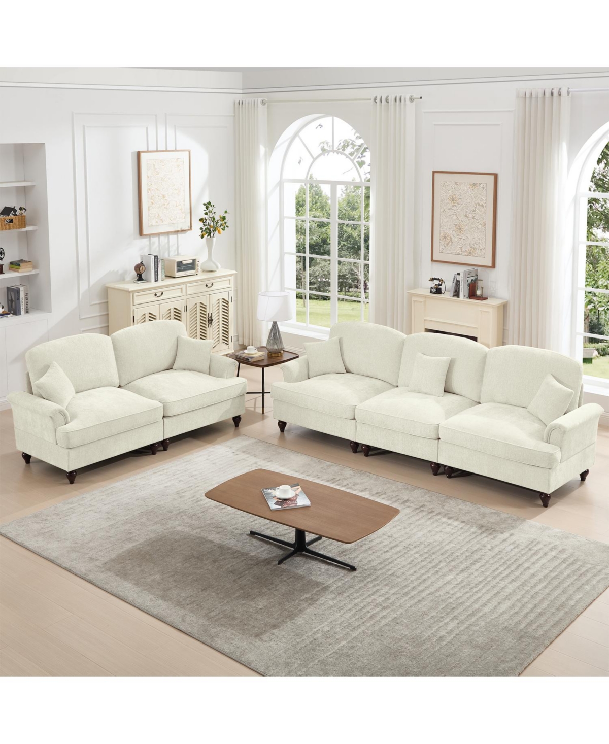 Streamdale Furniture Modular Sofa Set- Flared Arms, Removable Skirts, Spindle Legs