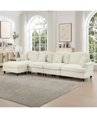 Chenille Sectional Sofa with Ottoman & Ruffles