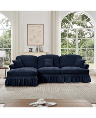  Mid Century Modular Sectional Sofa, Chenille, Ottoman, Blue