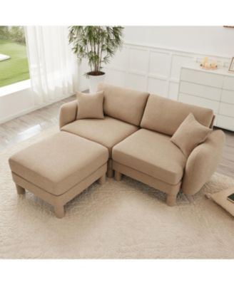 Streamdale Boucle Loveseat Sofa with Ottoman & Shell Armrests - Coffee