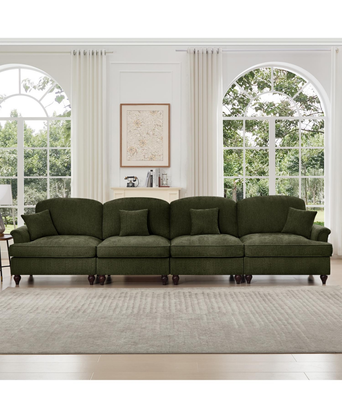 Streamdale Furniture Mid Century Green Chenille 4-Seater Sofa