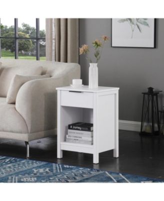 Streamdale Nightstand with Drawer & Shelf, Modern Bedside Table - Retro White