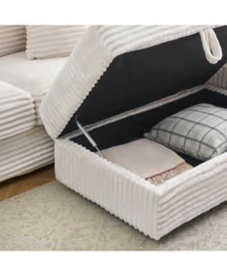 White Corduroy Sofa w/ Storage Leg & Pillows