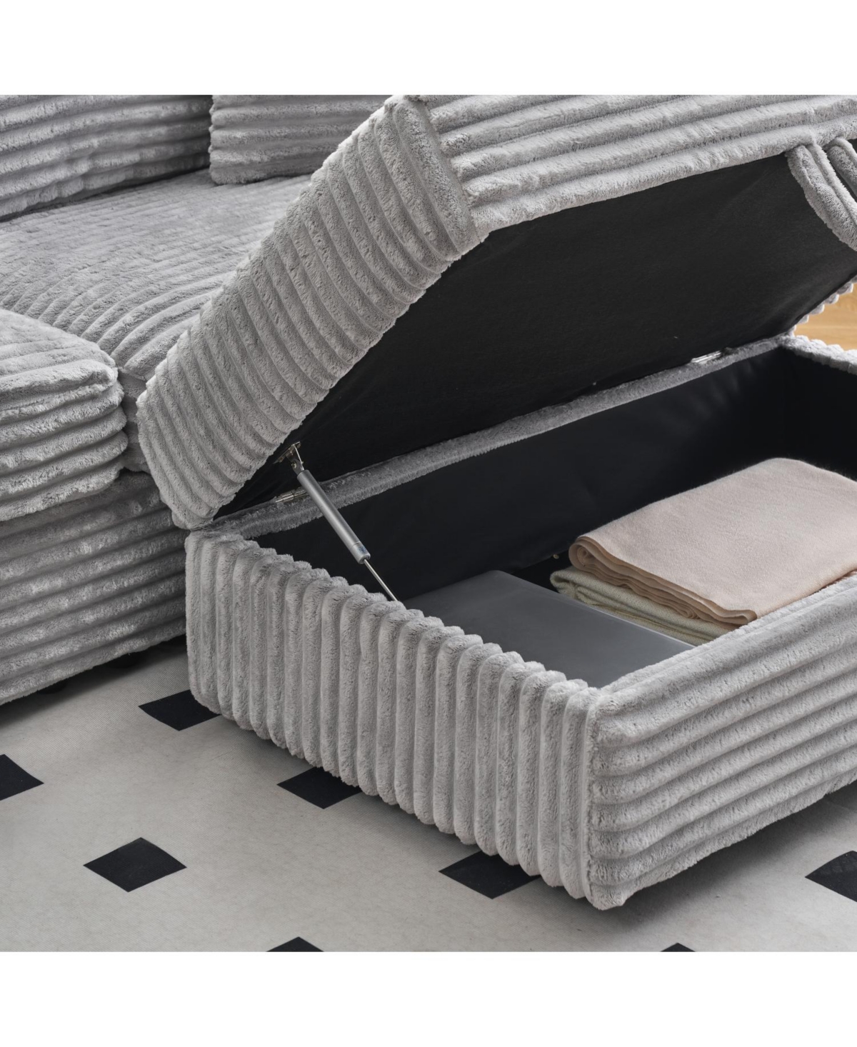 Streamdale Furniture Grey Corduroy Sofa w/ Storage Leg & 4 Pillows