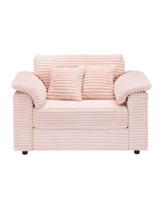 Corduroy Armchair + Storage Stool Set w/ USB - Pink
