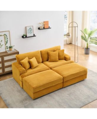  Orange Corduroy Sofa w/ Storage Legs & 4 Pillows