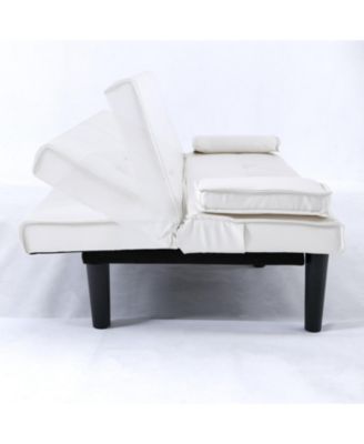 67" White PVC Sofa Bed - Foldable with Cup Holder