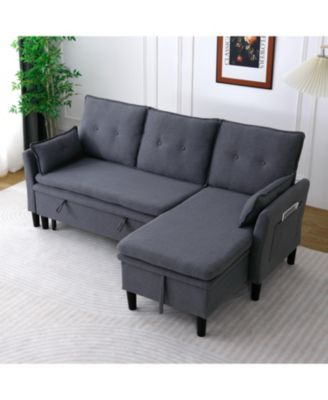 L-Shaped Reversible Sectional Sofa w/ Storage - Dark Grey