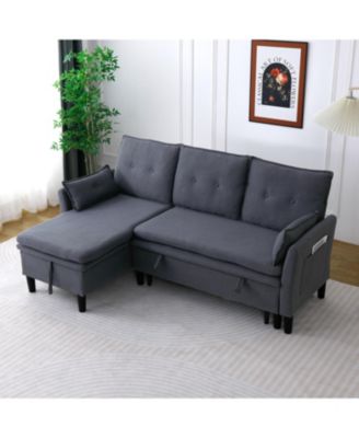 L-Shaped Reversible Sectional Sofa w/ Storage - Dark Grey