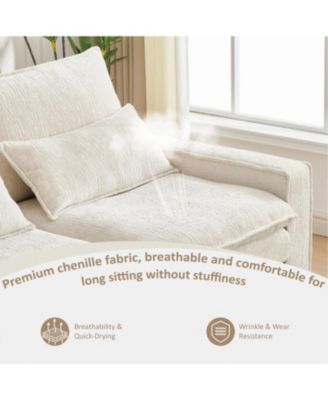 99" Cloud Sectional Sofa, Chenille L-Shape Couch with Ottoman, Beige