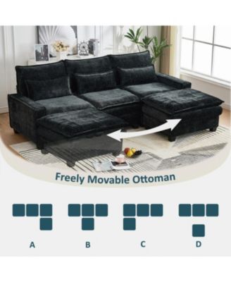  99" Cloud Sectional Sofa, Chenille L-Shape Couch with Ottoman, Black