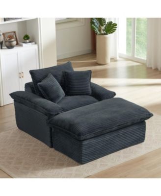 Modern Cushioned Sofa with Footrest - Dark Gray
