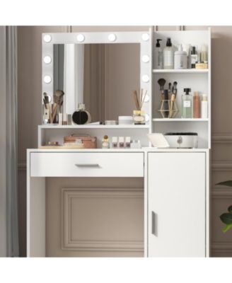Streamdale Vanity Desk with Lighted Mirror, Drawer & 3-Tier Storage, Adjustable Brightness