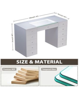 51.2" RGB LED Vanity Desk, Modern Glass Top Makeup Table with 11 Drawers