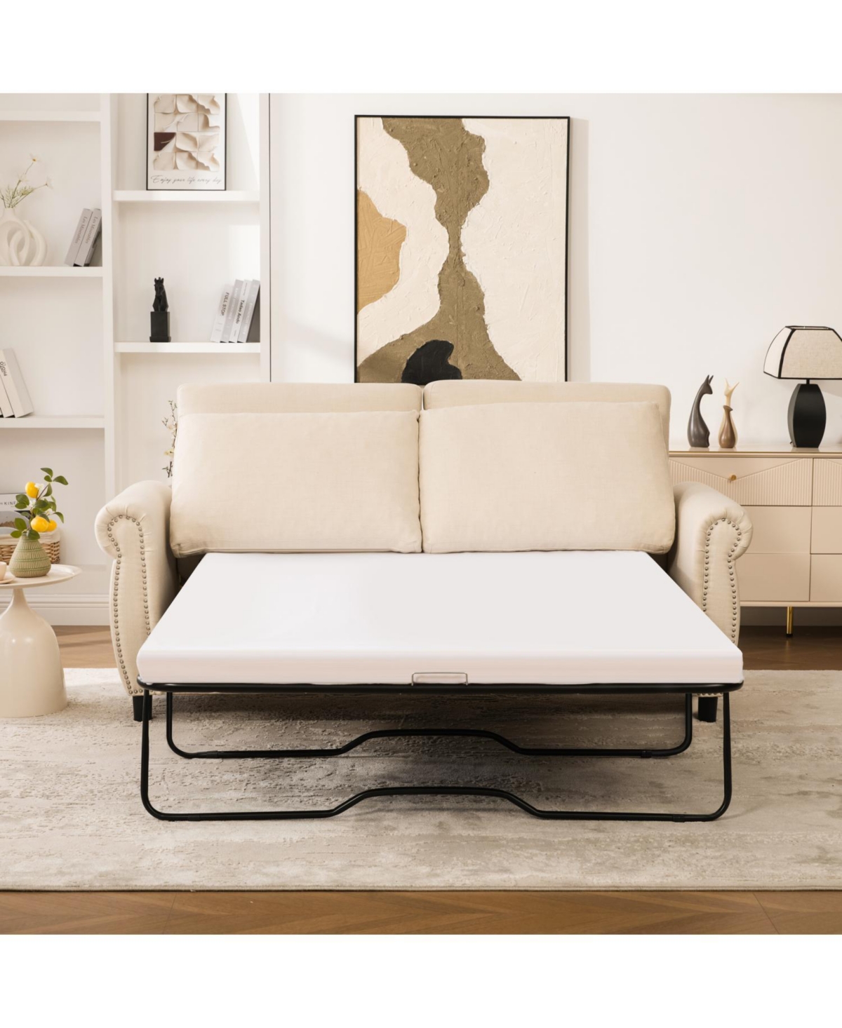 Streamdale Furniture Sleeper Sofa Bed, Pull Out Couch, 2-Seater Linen Convertible Sofa