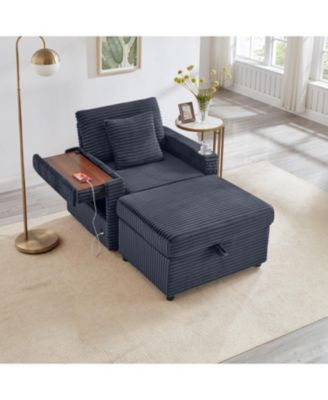 Fluffy Corduroy Lazy Sofa w/ Ottoman, Table & Storage