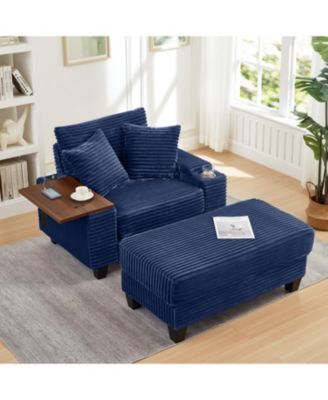 Streamdale Corduroy Sofa Bed with Ottoman, Bluetooth, USB, Rotating Table