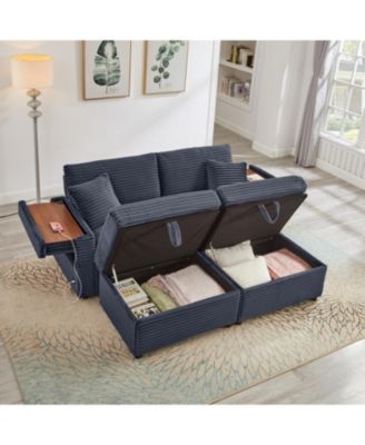 Corduroy Loveseat Sofa with Ottomans & Table