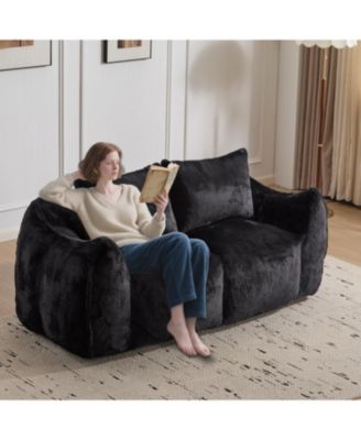Giant Black Bean Bag Couch - Fluffy Loveseat Sofa