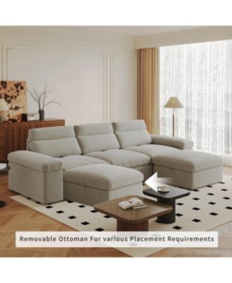 Modular Down & Linen Sofa with Adjustable Back & Storage